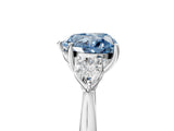 Silver Three-Stone Fancy Blue Heart Cut Diamond Ring with Pear  Side Stones in Four-Prong Setting_17
