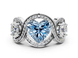 Silver Three-Stone Fancy Blue Heart Cut Diamond Wave Pave Band with Prong Setting_18