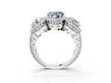 Silver Three-Stone Fancy Blue Heart Cut Halo Diamond Milgrain Band with Four-Prong Setting_9