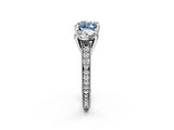 Silver Three-Stone Fancy Blue Heart  Diamond Milgrain Pave Band with Prong Setting 3