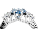 Silver Three-Stone Fancy Blue Heart  Diamond Milgrain Pave Band with Prong Setting 5