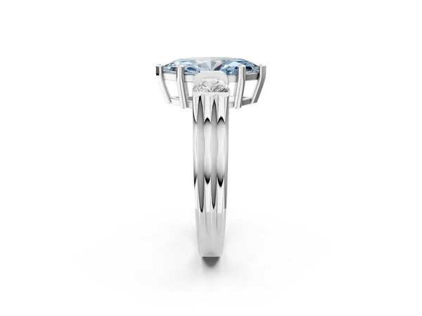 Silver Three-Stone Fancy Blue Marquise Cut Classic Band Prong Setting Ring