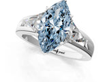 Silver Three-Stone Fancy Blue Marquise Cut Cut Diamond Ring with Trillion Side Stones on a Split Shank Band_7