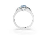 Silver Three-Stone Fancy Blue Marquise Cut Cut Diamond Ring with Trillion Side Stones on a Split Shank Band_9