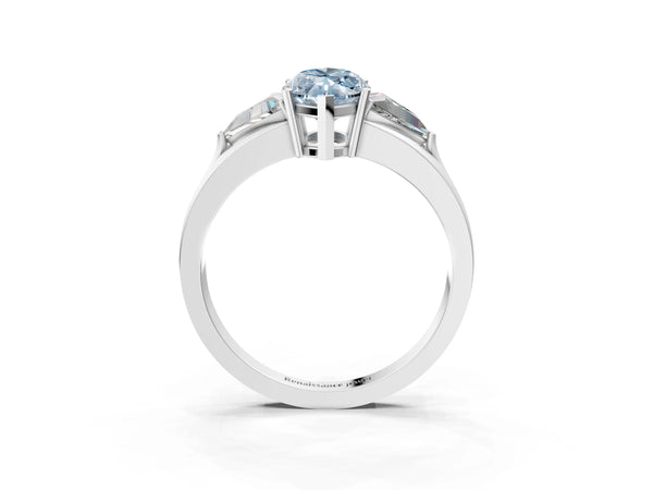 Sterling Silver Marquise Split Shank Three Stone Engagement Ring Setting for Fancy Blue Center