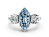 Silver Three-Stone Fancy Blue Marquise Cut Cut Milgrain Band Prong Setting Ring_6