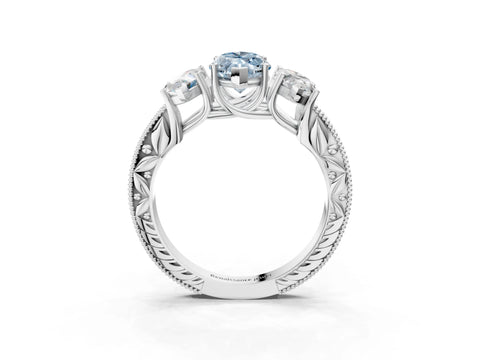 Silver Three-Stone Fancy Blue Marquise Cut Cut Milgrain Pavé Engagement Ring_21