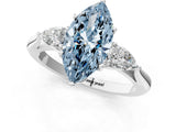 Silver Three-Stone Fancy Blue Marquise Cut Diamond Ring with Pear  Side Stones in Four-Prong Setting_13