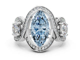 Silver Three-Stone Fancy Blue Marquise Cut Diamond Wave Pave Band with Prong Setting_18