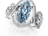 Silver Three-Stone Fancy Blue Marquise Cut Diamond Wave Pave Band with Prong Setting_19