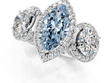 Silver Three-Stone Fancy Blue Marquise Cut Halo Diamond Milgrain Band with Four-Prong Setting_7