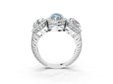 Silver Three-Stone Fancy Blue Marquise Cut Halo Diamond Milgrain Band with Four-Prong Setting_9