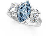 Silver Three-Stone Fancy Blue Marquise  Diamond Milgrain Pave Band with Prong Setting 2