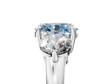 Silver Three-Stone Fancy Blue Oval  Brilliant Cut Solitaire Ring with Prong Setting on a Classic Band 5