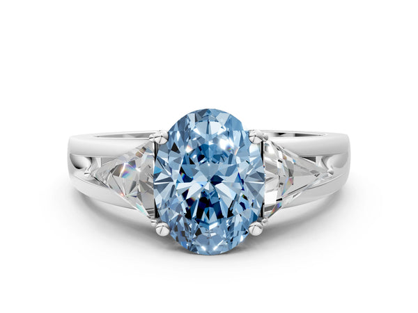 Sterling Silver Oval Split Shank Three Stone Engagement Ring Setting for Fancy Blue Center