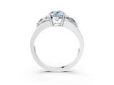 Silver Three-Stone Fancy Blue Oval Cut Cut Diamond Ring with Trillion Side Stones on a Split Shank Band_33