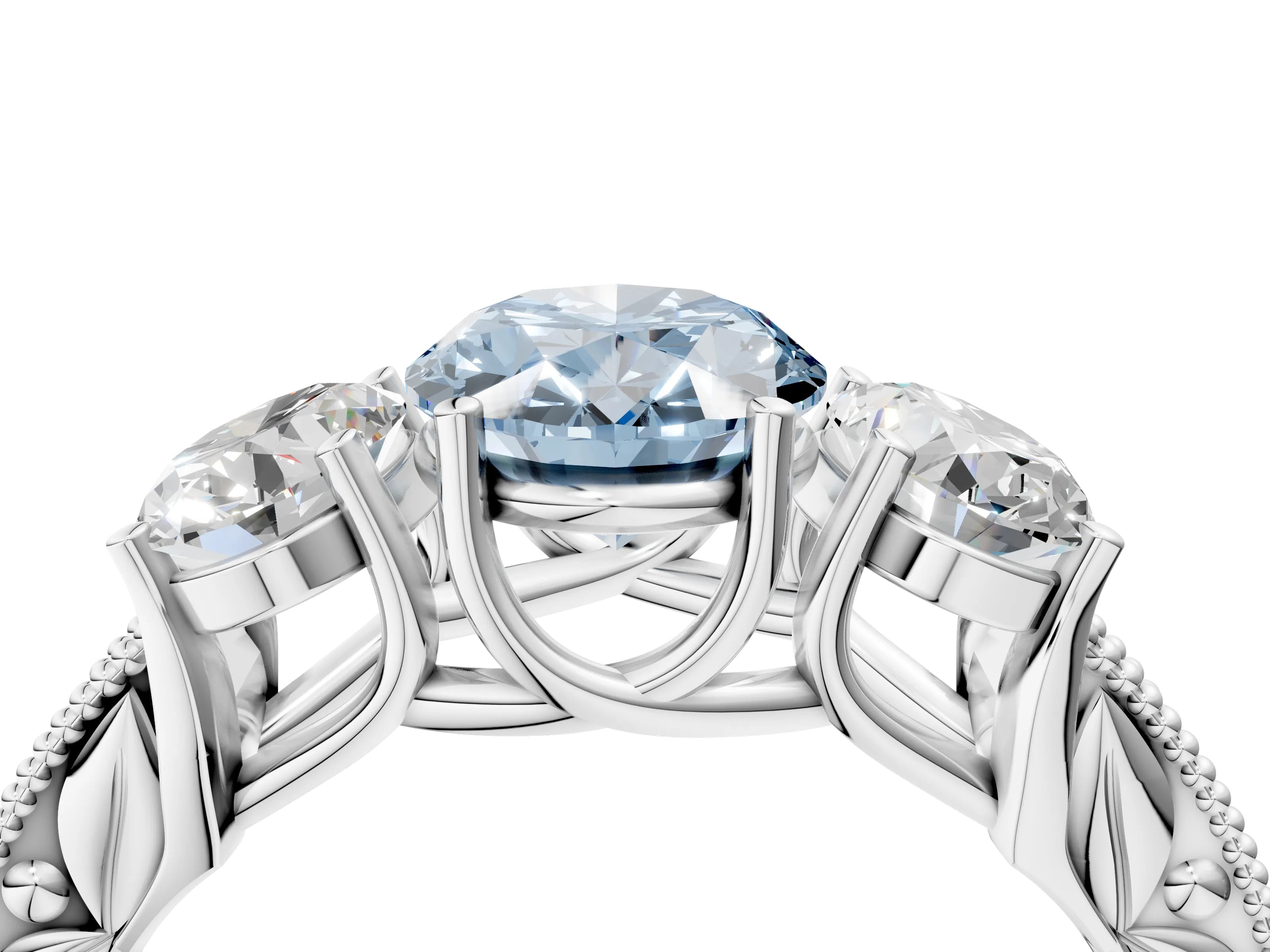 Silver Three-Stone Fancy Blue Oval Cut Cut Milgrain Pavé Engagement Ring_22