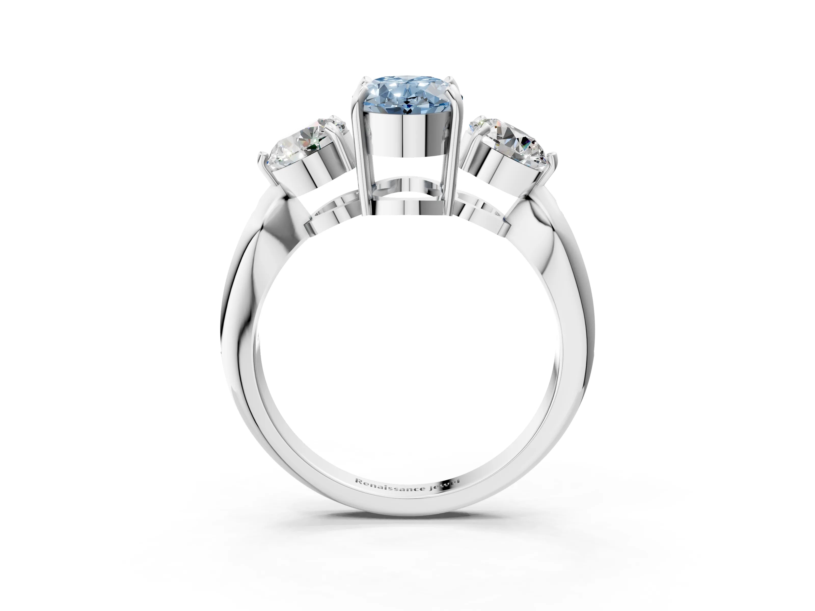 Silver Three-Stone Fancy Blue Oval Cut Diamond Channel Set Engagement Ring with Prong Setting_22