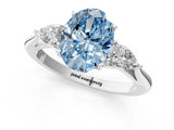 Silver Three-Stone Fancy Blue Oval Cut Diamond Ring with Pear  Side Stones in Four-Prong Setting_13