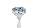 Silver Three-Stone Fancy Blue Oval Cut Diamond Ring with Pear  Side Stones in Four-Prong Setting_17