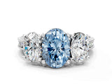 Silver Three-Stone Fancy Blue Oval  Diamond Milgrain Pave Band with Prong Setting 1