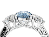Silver Three-Stone Fancy Blue Oval  Diamond Milgrain Pave Band with Prong Setting 5