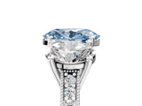 Silver Three-Stone Fancy Blue Oval  Diamond Milgrain Pave Band with Prong Setting
