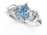 Silver Three-Stone Fancy Blue Pear  Brilliant Cut Solitaire Ring with Prong Setting on a Classic Band 1