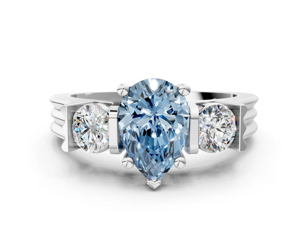 Silver Three-Stone Fancy Blue Pear Cut Classic Band Prong Setting Ring