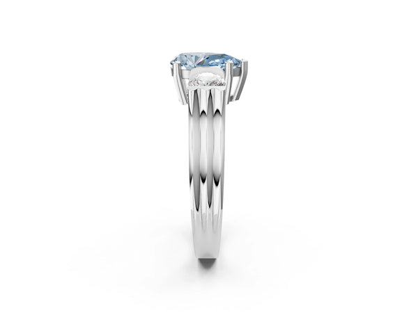 Silver Three-Stone Fancy Blue Pear Cut Classic Band Prong Setting Ring