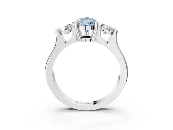 Silver Three-Stone Fancy Blue Pear Cut Classic Band Prong Setting Ring