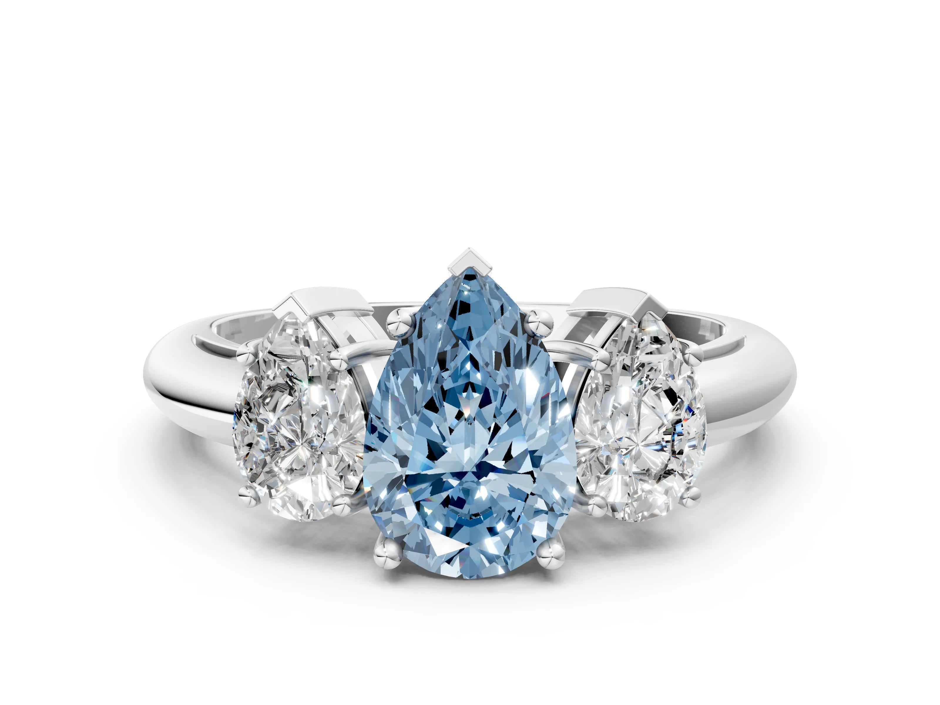 Silver Three-Stone Fancy Blue Pear Cut Cut Diamond Engagement Ring with Prong Setting on a White Gold Band_43