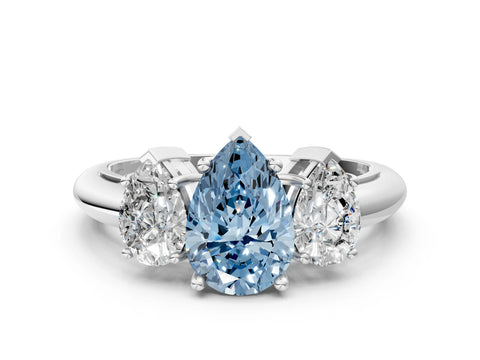 Silver Three-Stone Fancy Blue Pear Cut Cut Diamond Engagement Ring with Prong Setting on a White Gold Band_43