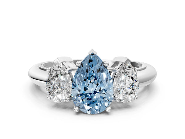 Sterling Silver Pear-Shaped Side Stone Engagement Ring Setting for Fancy Blue Center - Design RJ-767
