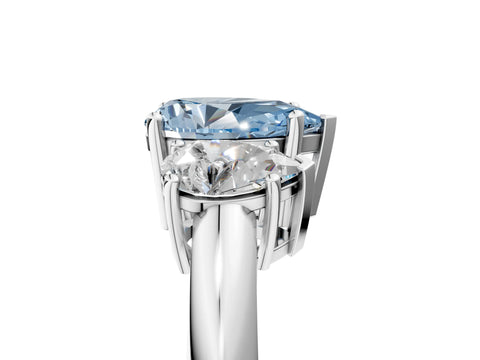 Silver Three-Stone Fancy Blue Pear Cut Cut Diamond Engagement Ring with Prong Setting on a White Gold Band_67
