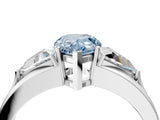 Silver Three-Stone Fancy Blue Pear Cut Cut Diamond Ring with Trillion Side Stones on a Split Shank Band_10
