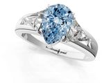 Silver Three-Stone Fancy Blue Pear Cut Cut Diamond Ring with Trillion Side Stones on a Split Shank Band_7