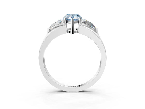 Sterling Silver Pear-Shaped Split Shank Three Stone Engagement Ring Setting for Fancy Blue Center