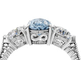Silver Three-Stone Fancy Blue Pear Cut Cut Milgrain Band Prong Setting Ring_10