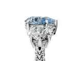 Silver Three-Stone Fancy Blue Pear Cut Cut Milgrain Band Prong Setting Ring_11