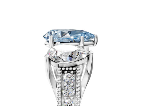 Silver Three-Stone Fancy Blue Pear Cut Cut Milgrain Pavé Engagement Ring_23