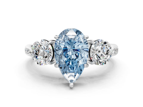 Silver Three-Stone Fancy Blue Pear Cut Diamond Channel Set Engagement Ring with Prong Setting_24