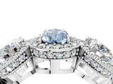 Silver Three-Stone Fancy Blue Pear Cut Halo Diamond Milgrain Band with Four-Prong Setting_10
