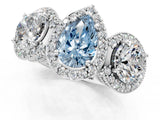 Silver Three-Stone Fancy Blue Pear Cut Halo Diamond Milgrain Band with Four-Prong Setting_7
