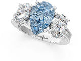 Silver Three-Stone Fancy Blue Pear  Diamond Milgrain Pave Band with Prong Setting 2