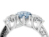 Silver Three-Stone Fancy Blue Pear  Diamond Milgrain Pave Band with Prong Setting 5