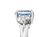 Silver Three-Stone Fancy Blue Princess  Brilliant Cut Solitaire Ring with Prong Setting on a Classic Band 1