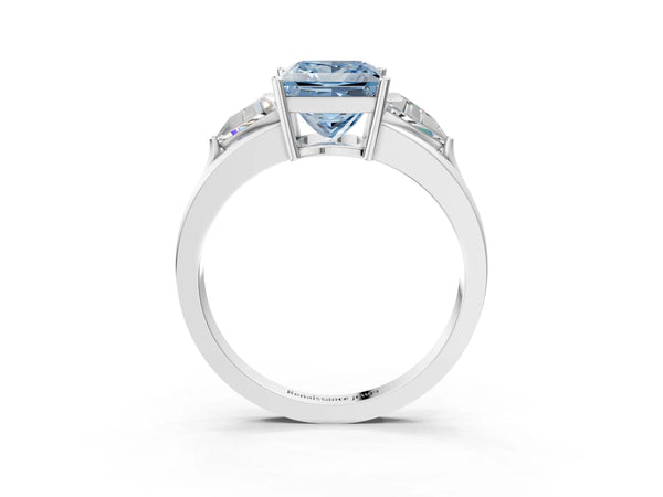 Sterling Silver Princess Cut Split Shank Three Stone Engagement Ring Setting for Fancy Blue Center