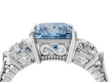 Silver Three-Stone Fancy Blue Princess Cut Cut Milgrain Band Prong Setting Ring_10