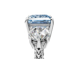 Silver Three-Stone Fancy Blue Princess Cut Cut Milgrain Band Prong Setting Ring_11